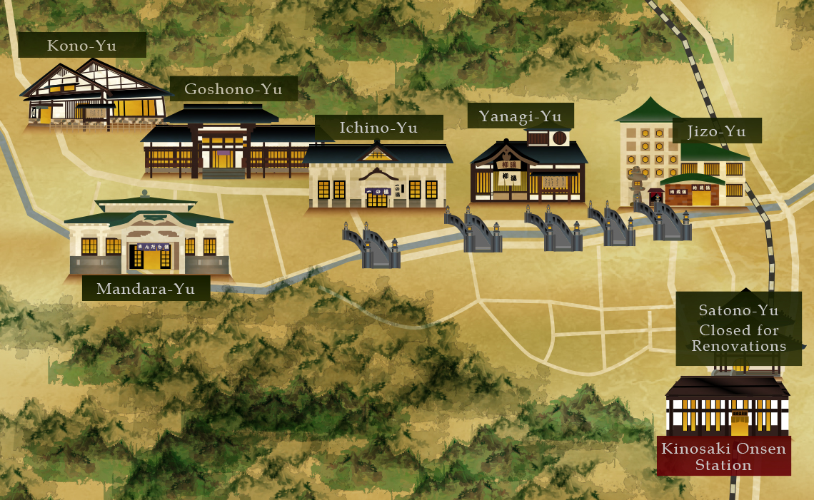 map of the onsen and town of Kinosaki
