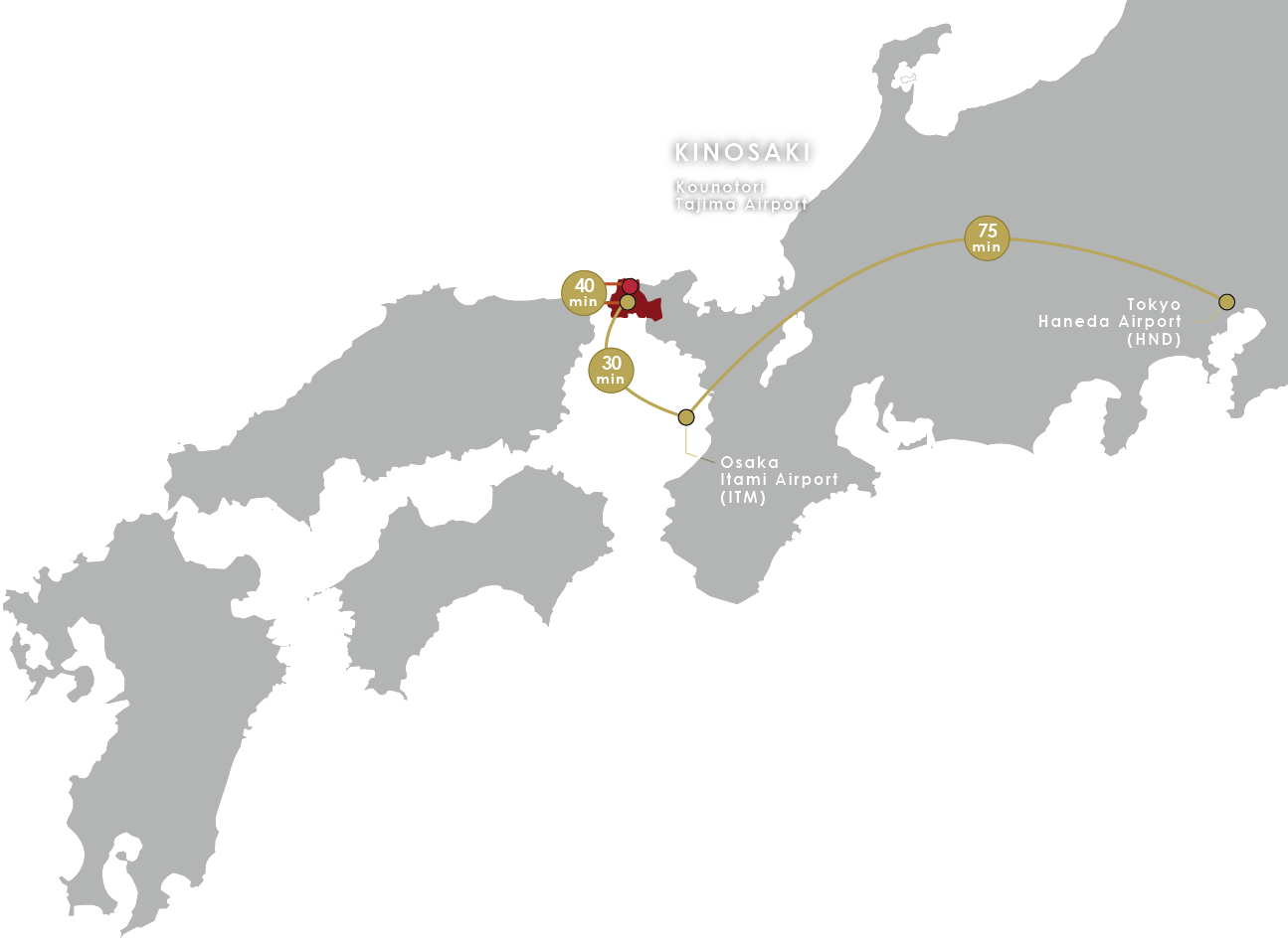 Plane map to Kinosaki Onsen